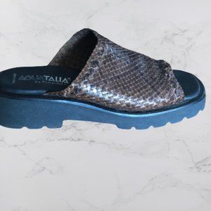 Aquatalia brown woven leather slides sandals 7,5